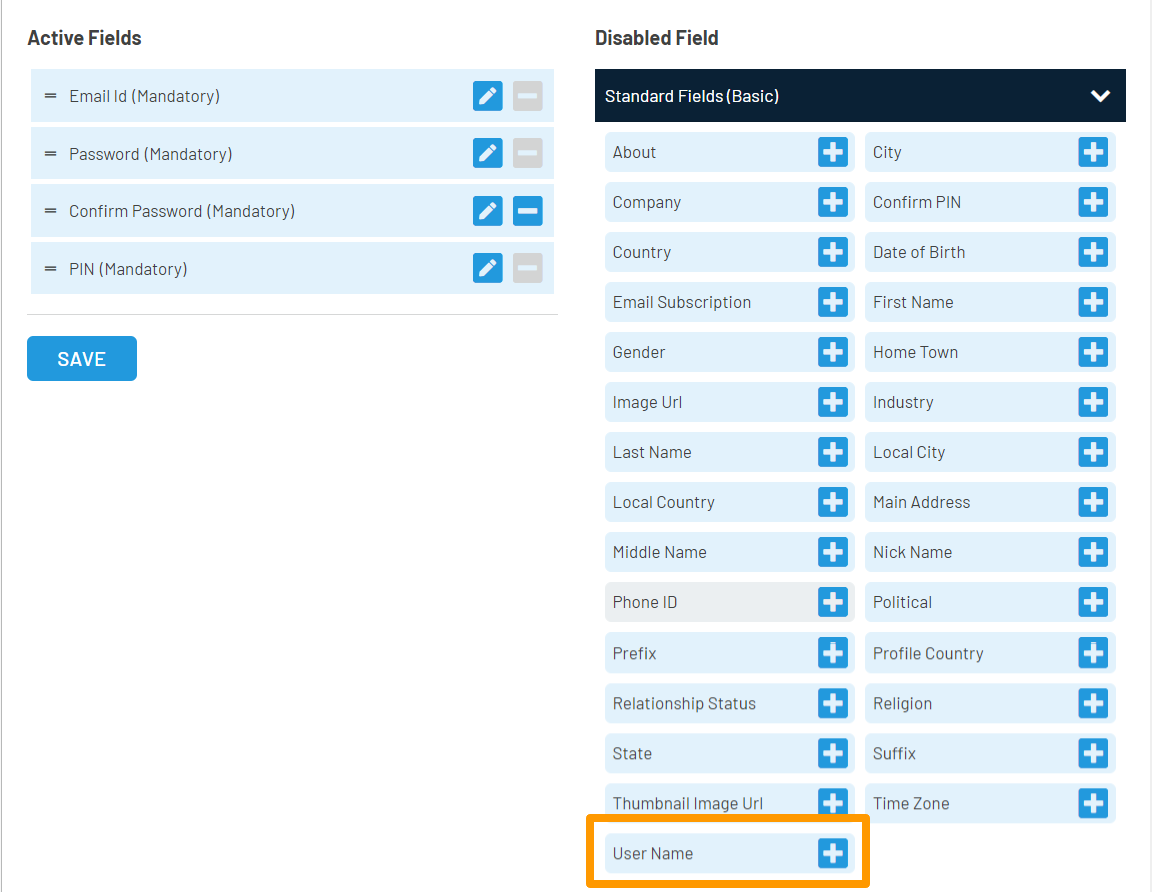 Add user name field Data Schema