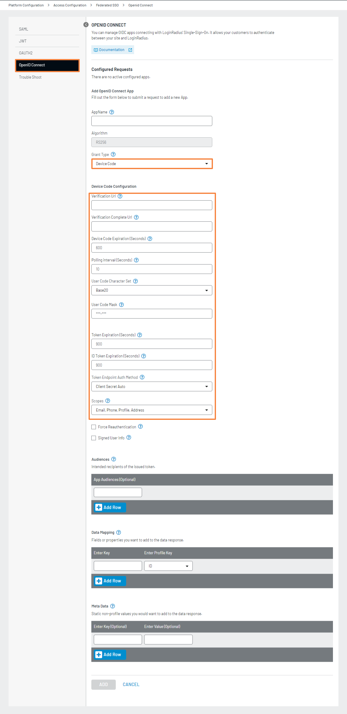 Grant type Device Code Flow