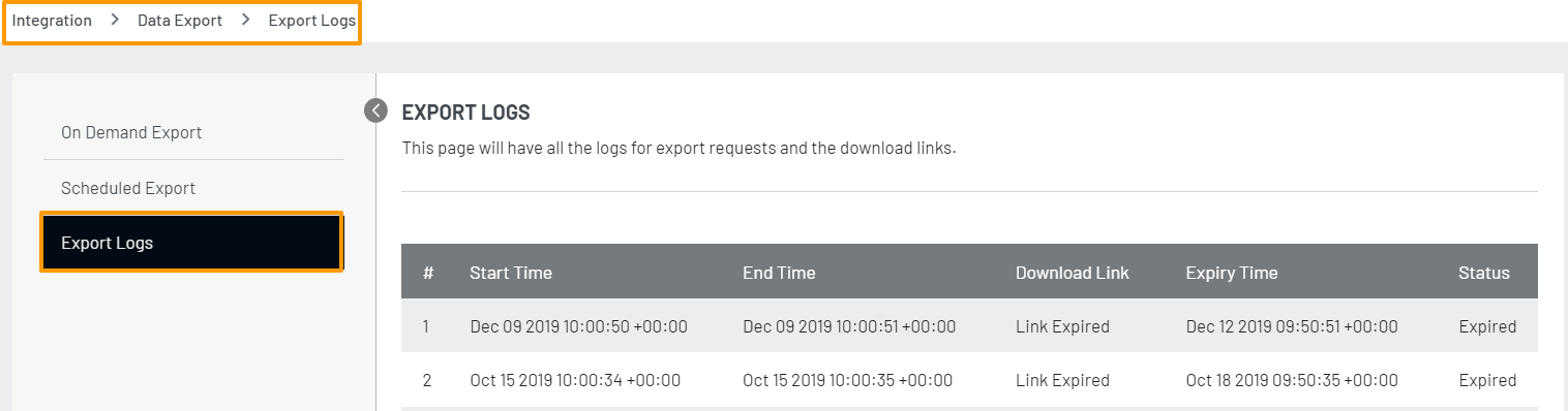 Export Logs Export Logs