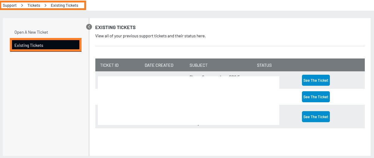 Existing Tickets