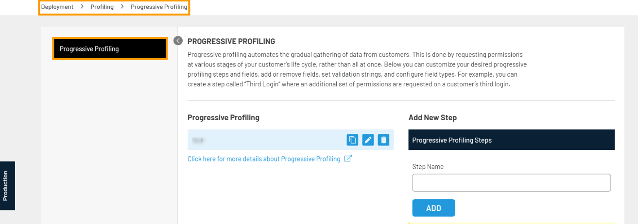 progressive profiling Admin console