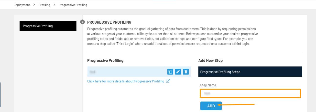progressive profiling Steps name