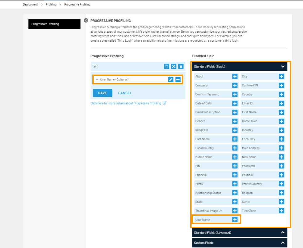 UserName tandard Fields(Basic)