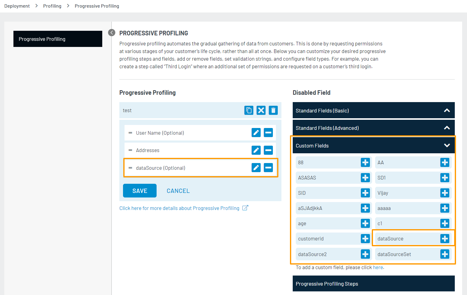 dataSource Custom Fields